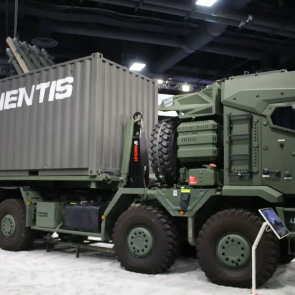 American Rheinmetall's HX CAML AMP autonomous launch system, designed to integrate different missile effectors, including low-cost Furientis interceptors, on display at AUSA 2026 in Washington, D.C. (Picture source: Army Recognition)