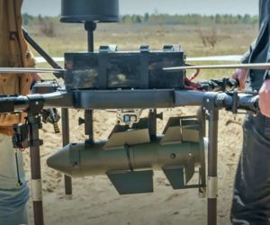 Ukraine’s Firefly guidance kit converts 0.9- to 9-kilogram drone-dropped bombs into precision munitions, enabling heavy bomber drones to strike trenches and fortified positions from release altitudes of up to 800 meters (Picture source: Brave1).