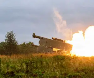 A U.S. Army M142 HIMARS assigned to 1-17 Long Range Fires Battalion, 3d Multi-Domain Task Force, fires during Exercise Orient Shield 26 at Yausubetsu Training Area, Hokkaido, Japan, on September 21, 2026. HIMARS complements Typhon and NMESIS within the expanding U.S. land-based strike arsenal, with its target options and reach determined by the ammunition carried. (Picture source: U.S. Department of War/Defense)