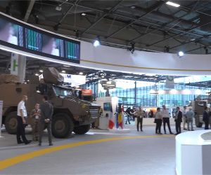 French Army pavilion at Eurosatory 2026 in Paris, showcasing the latest generation of armored vehicles, robotic systems, battlefield communications and other technologies shaping France’s future land combat capabilities.