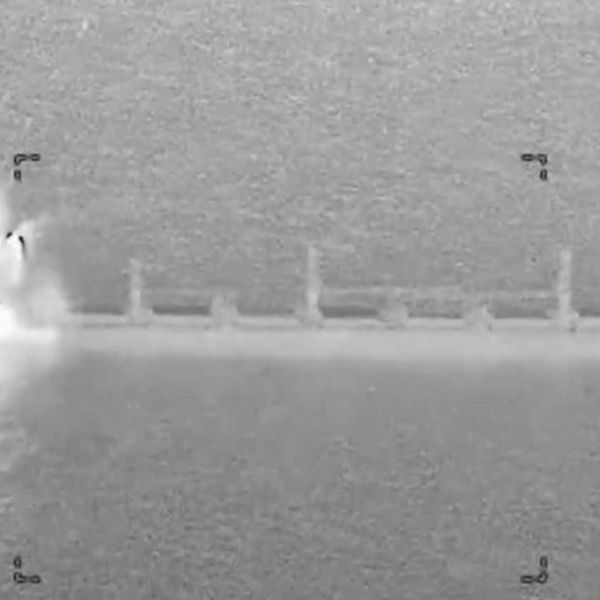 A U.S. military fighter jet conducts a precision strike against the stern of the Panama-flagged M/V Ocean Molica in the Gulf of Oman on October 10, 2026. According to U.S. Central Command, the strike disabled the commercial cargo ship's propulsion system without sinking the vessel or injuring its crew after an alleged violation of the U.S. naval blockade against Iran. (Video source: U.S. Central Command)