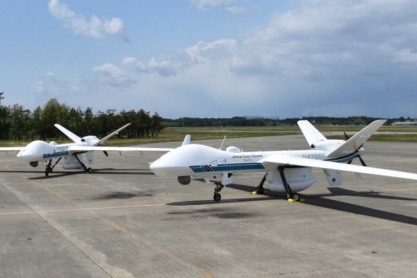 Japan Coast Guard MQ-9B pictured on the ground, illustrating the U.S.-made General Atomics drone family as Japan seeks $1.83 billion for 17 MQ-9Bs for the Japan Maritime Self-Defense Force under its FY2027 defense budget request.