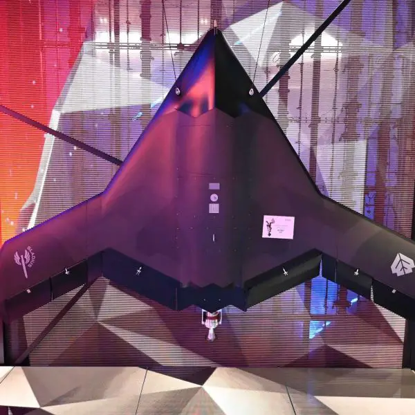 WB Group’s new GLADIUS 2 WARMATE 30 jet-powered long-range strike drone displayed at MSPO 2026 in Kielce Poland.