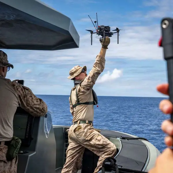 U.S. Marines tested a Neros Archer FPV attack drone launched from a reconnaissance boat off Okinawa, exploring mobile sea-based drone operations for future littoral missions (Picture Source: USMC)