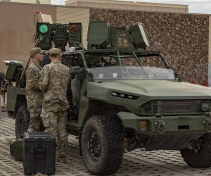 The U.S. Army tested an ISV-mounted 20 kW-class AMP-HEL laser at Fort Bliss to assess its mobile counter-drone capabilities and integration with systems supporting southern border operations (Picture Source: U.S. Army)