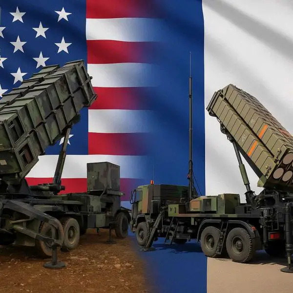 U.S. Patriot air defense system on the left and the Franco-Italian SAMP/T system on the right. Both represent NATO’s top-tier surface-to-air capabilities, now central to renewed debate over missile defense performance and technology.