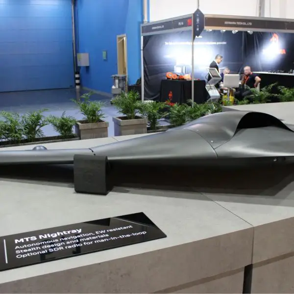 Czech firm LPP showcases its Nightray stealth loitering munition at UMEX 2026, highlighting demand for autonomous strike systems in contested environments (Picture source: Army Recognition)
